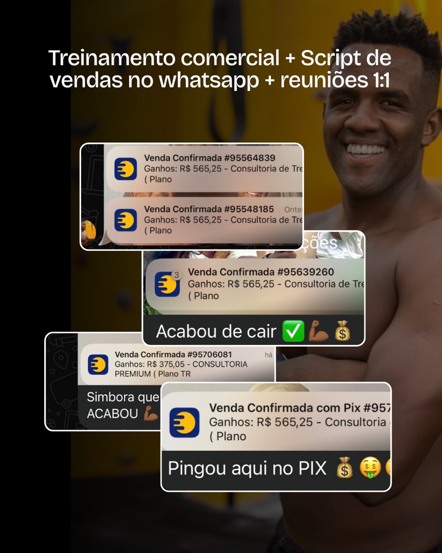 Personal trainer: treinamento comercial, script de vendas no WhatsApp e reuniões um a um gerando vendas confirmadas